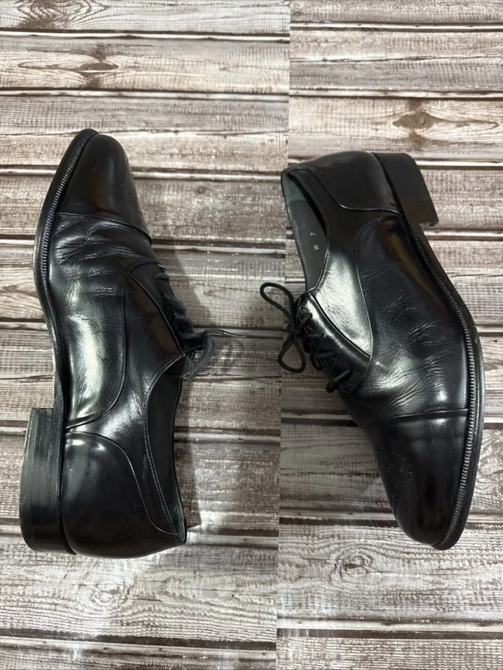 Santoni Leather Cap Toe Oxford Dress Shoes Size 7 W Color Black Made In Italy